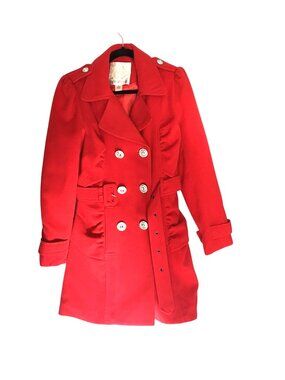 ARDEN B-WOMEN RED SIDE POCKET BUTTON CLOSURE BELT TRENCH COAT JACKET SIZE MEDIUM